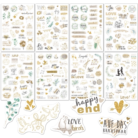 Autocollants de Scrapbook de Mariage Allemand Anglais Motif Cœur Fleur Champagne Décoration de Journal Intime DIY Romantique