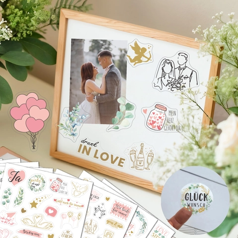 Autocollants de Scrapbook de Mariage Allemand Anglais Motif Cœur Fleur Champagne Décoration de Journal Intime DIY Romantique