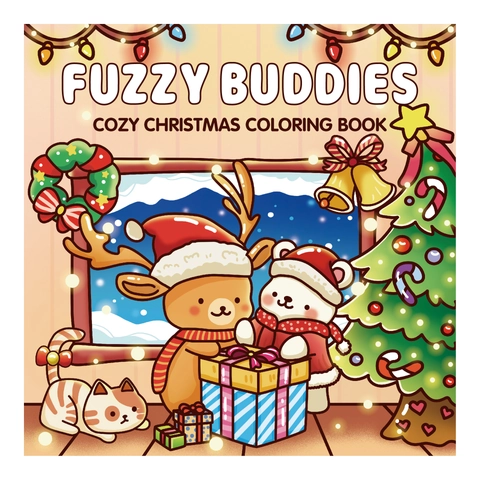 Cozy Christmas Coloring Book For Kids Adults Fuzzy Buddies Cartoon Reindeer Bear Relaxation Drawing Activity Book