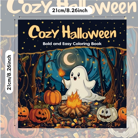 Cozy Halloween Coloring Book Bold And Easy Thick Lines Spooky Cute Ghost Pumpkin Drawings For Relaxing Painting Kids And Adults