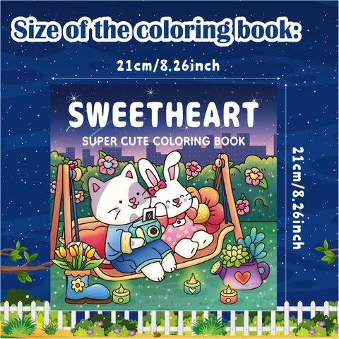 Coloring Book Sweetheart Super Cute Cartoon Animals Hand Drawn Stress Relief Educational Drawing Activity Pad For Kids