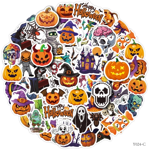 Αυτοκόλλητα Halloween Αδιάβροχα Αυτοκόλλητα Βινυλίου Κινούμενα Σχέδια Κολοκύθα Νυχτερίδα Φάντασμα Κρανίο Διακόσμηση