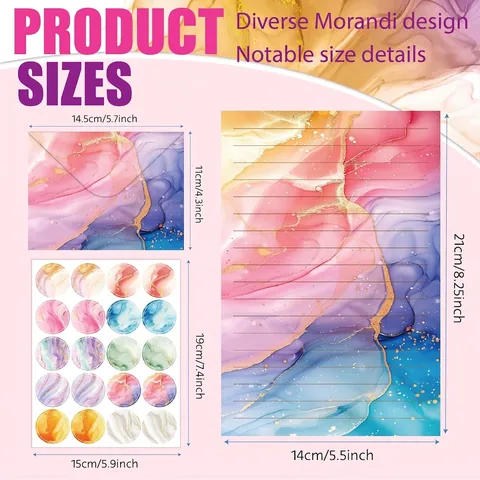 Marble Texture Stationery Watercolor Letter Paper And Envelopes With Sealing Stickers Morandi Style Gift Writing Supplies