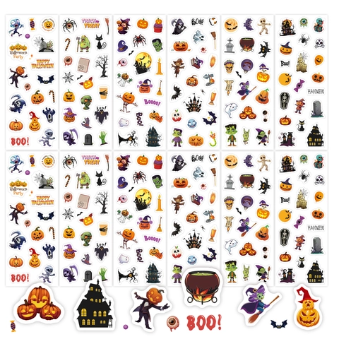 Adesivi Per Halloween Impermeabili Cartone Zucca Teschio Pipistrello Ragno Decorazione Per Festa Scrapbooking DIY Vinile Adesivo