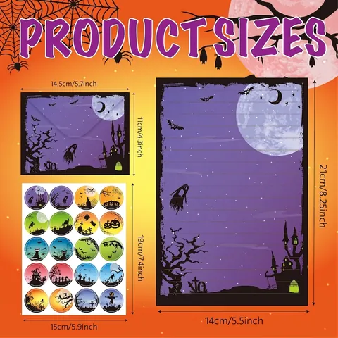 Halloween Stationery Letter Paper Envelopes And Seal Stickers Pumpkin Ghost Castle Theme For Party Invitation Writing Gift