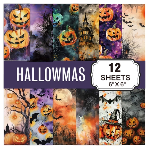 Halloween Scrapbooking Papier Hintergrund Deko Material DIY Handwerk Journaling Kürbis Geist Fledermaus Retro Aquarell Stil Gothisch