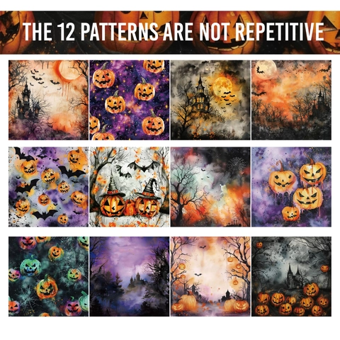 Halloween Scrapbooking Papier Hintergrund Deko Material DIY Handwerk Journaling Kürbis Geist Fledermaus Retro Aquarell Stil Gothisch