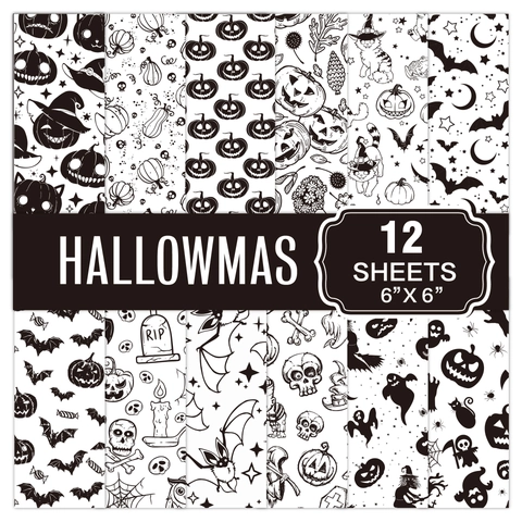 Papel Scrapbook Halloween Calabaza Fantasma Murciélago Esqueleto DIY Collage Diario Papel Material Decorativo