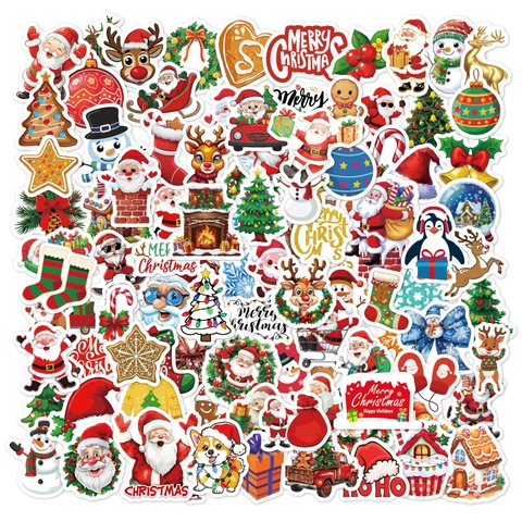 Weihnachtsaufkleber Wasserdichtes Vinyl Cartoon Weihnachtsmann Rentier Schneemann Muster Für Feiertagsdekoration Laptop Gepäck Scrapbook