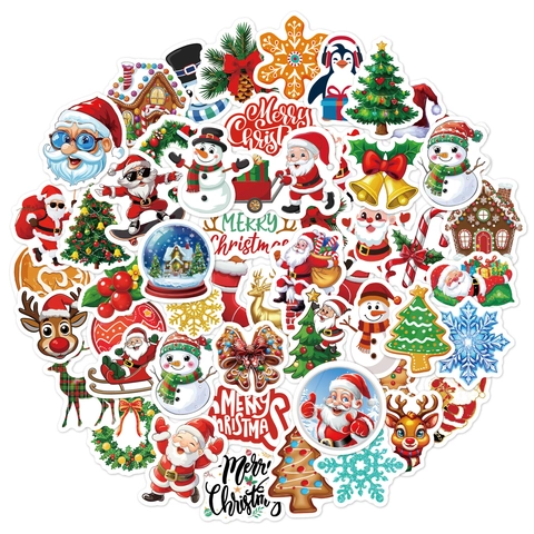 Weihnachtsaufkleber Wasserdichtes Vinyl Cartoon Weihnachtsmann Rentier Schneemann Muster Für Feiertagsdekoration Laptop Gepäck Scrapbook