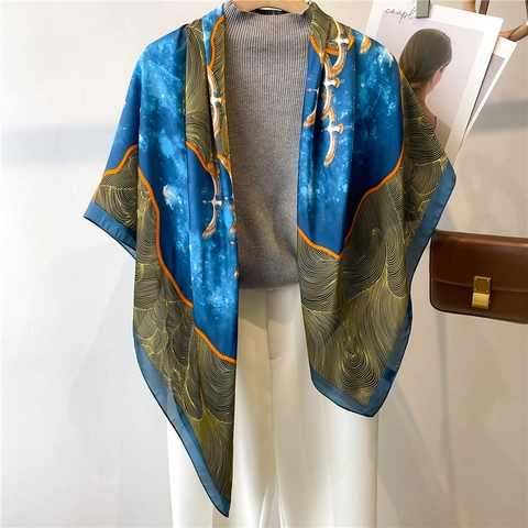Sciarpa Quadrata Effetto Raso Scialle In Raso Stampa Paisley Retrò Leggera Protezione Solare Scialle Decorativo Per Donna
