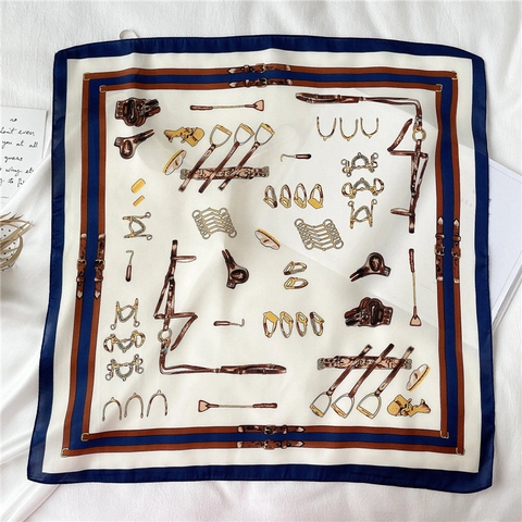 Equestrian Print Square Scarf Satin Polyester Horse Bit Pattern Neck Head Hair Wrap Accessory For Women Office Fashion