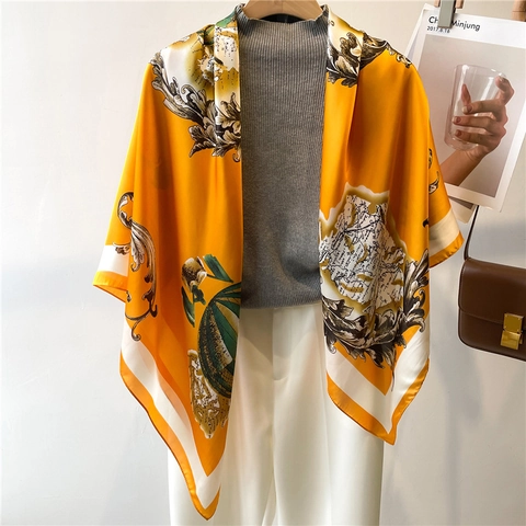 Sciarpa Quadrata Effetto Raso Scialle In Raso Stampa Paisley Retrò Leggera Protezione Solare Scialle Decorativo Per Donna