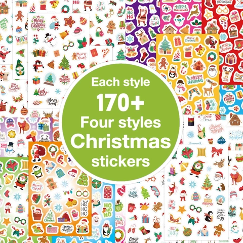 Pegatinas Navideñas Dibujos Animados Papá Noel Reno Muñeco De Nieve Decorativas DIY Scrapbooking Regalo Etiqueta Papel Color