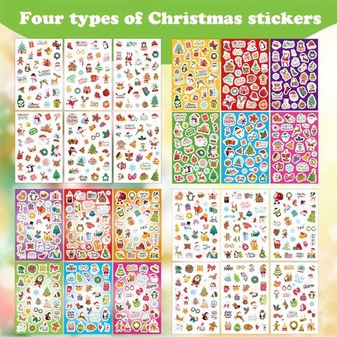 Pegatinas Navideñas Dibujos Animados Papá Noel Reno Muñeco De Nieve Decorativas DIY Scrapbooking Regalo Etiqueta Papel Color