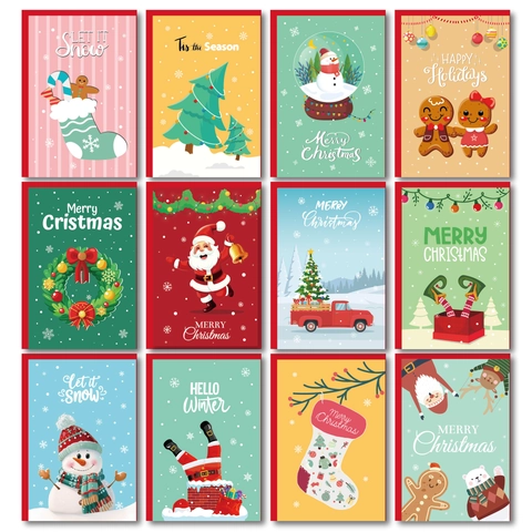 Weihnachts-Grußkarten Mit Umschlägen Stickern Cartoon Weihnachtsmann Muster Feiertagssegen Geschenk Papier Faltkarte