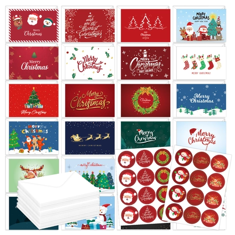Cartes De Vœux De Noël Enveloppes Autocollants Carton Pliantes Notes De Fête Père Noël Bonhomme De Neige Renne Décor Festif
