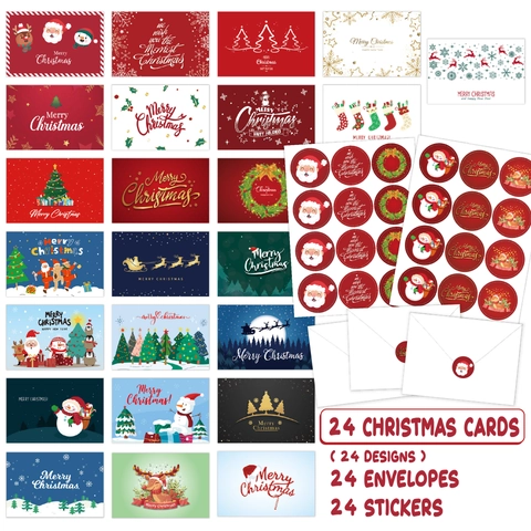 Cartes De Vœux De Noël Enveloppes Autocollants Carton Pliantes Notes De Fête Père Noël Bonhomme De Neige Renne Décor Festif
