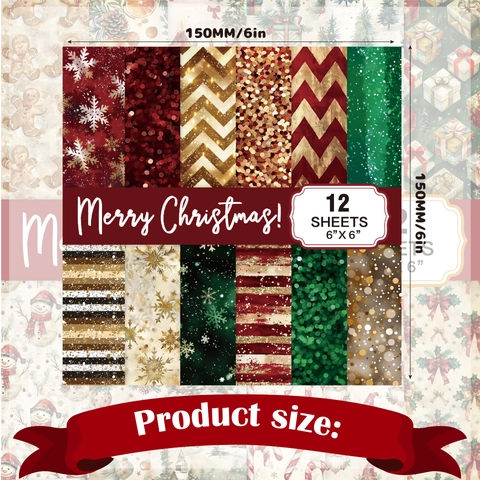 Papel para Scrapbooking de Navidad Material de Fondo Decorativo Estilo Acuarela Patrones Dibujados a Mano Para Journaling DIY