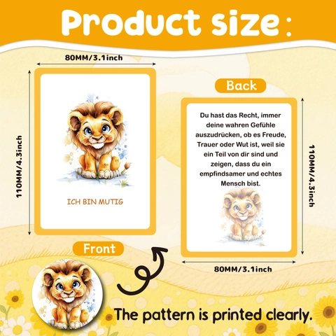 German Affirmation Cards Watercolor Animal Mindfulness Positive Encouragement Educational Paper Cards For Kids Children