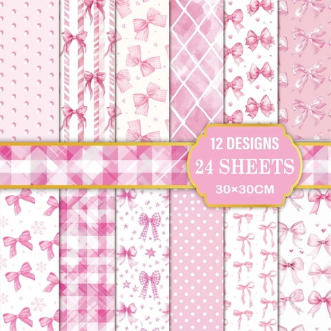 Scrapbook Background Paper Bow Floral Pattern Double Sided Printing Decorative Craft Paper For DIY Journaling Album