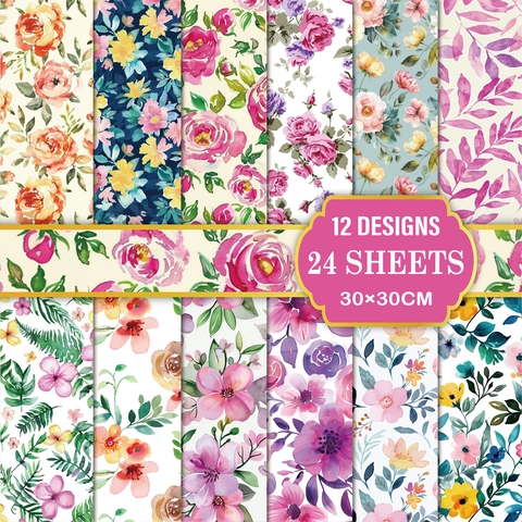 Watercolor Floral Scrapbook Paper Double Sided Patterned Decorative Craft Paper For DIY Journaling And Card Making Decor