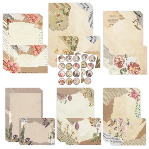 Papier À Lettres Et Enveloppes Florales Vintage Avec Autocollants Papillon Rétro Papeterie Scrapbooking
