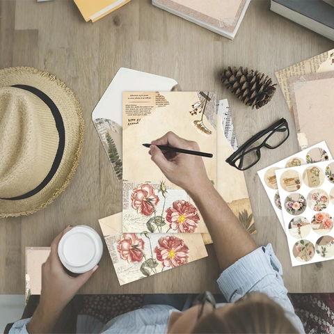 Vintage Floral Letter Paper And Envelopes With Stickers Retro Artistic Butterfly Scrapbooking Stationery