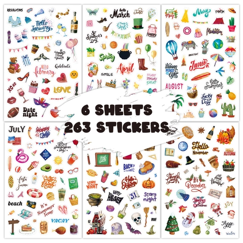 Watercolor Hand-Drawn Monthly Holiday Planner Stickers For Journaling Scrapbooking Decorative Stationery Labels For Notebook Diary
