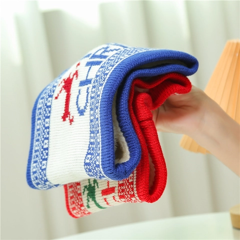 Tour De Cou De Noël Écharpe Tricotée Doublée Polaire Chaud Hiver Renne Jacquard Pour Hommes Femmes