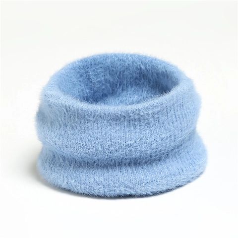 Calentador De Cuello De Punto De Mohair Sintético Color Sólido Suave Mullido Snood De Invierno Para Hombres Mujeres Niños