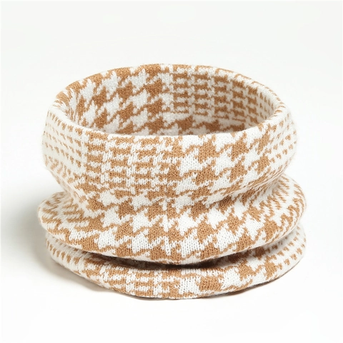 Scaldacollo in Maglia a Motivo Pied de Poule Invernale Termico Spesso Snood per Donna Uomo Bambini Protezione Freddo