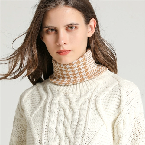 Scaldacollo in Maglia a Motivo Pied de Poule Invernale Termico Spesso Snood per Donna Uomo Bambini Protezione Freddo