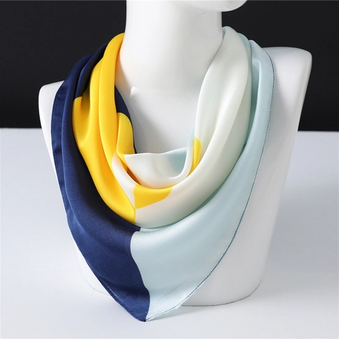 Foulard Quadrato Geometrico Blocchi Di Colore Satino Imitazione Raso Poliestere Sciarpa Donna Elegante Fascia Decoro Borsa