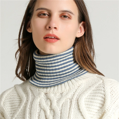 Striped Knitted Neck Warmer Ribbed High Neck Winter Warm Snood For Women And Men