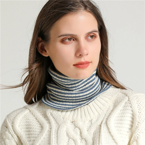 Striped Knitted Neck Warmer Ribbed High Neck Winter Warm Snood For Women And Men