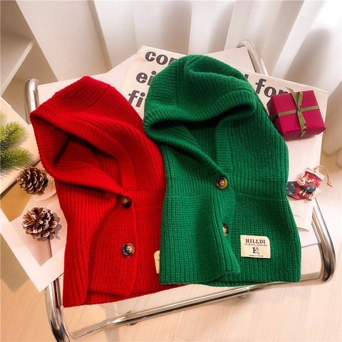 Sciarpa Con Cappuccio Balaclava In Maglia Con Bottoni Inverno Caldo Tinta Unita Scaldacollo In Poliestere