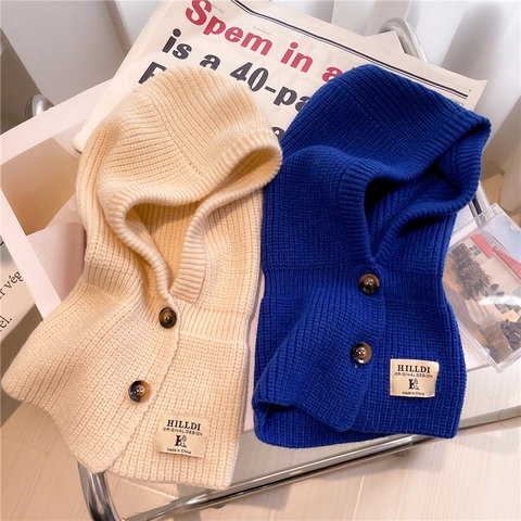 Sciarpa Con Cappuccio Balaclava In Maglia Con Bottoni Inverno Caldo Tinta Unita Scaldacollo In Poliestere