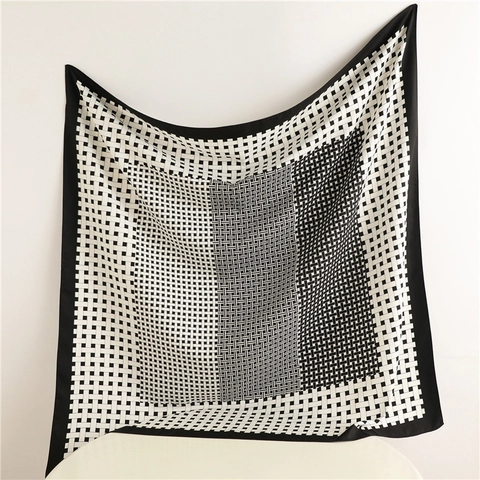 Grande Sciarpa Quadrata Donna Raso Di Raso Twill Stampa Geometrica Plaid Foulard Scialle Moda Elegante