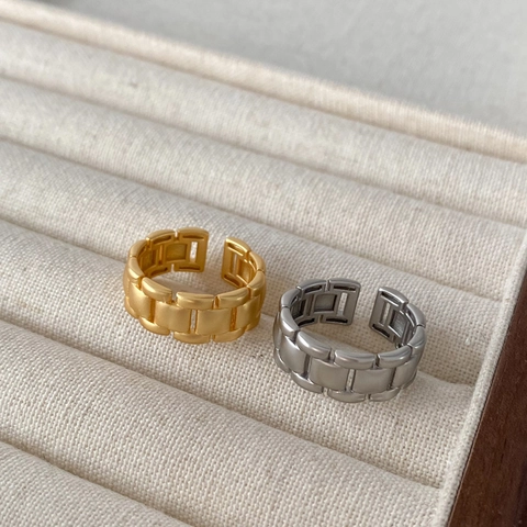 Minimalist Copper Adjustable Open Ring Watch Band Style Chain Link Plated Fashion Jewelry For Women