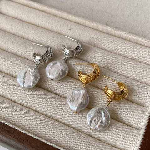 Boucles D Oreilles Pendantes Süßwasserperles Baroques Naturelles Vintage Français Crochet En Cuivre Forme Irrégulière Bijoux Femme