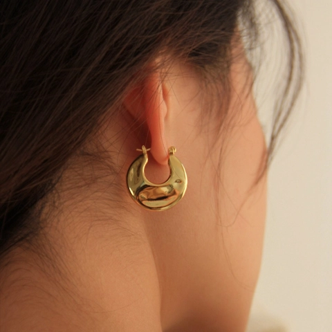 Chunky Hoop Earrings Gold Plated Geometric Ear Buckles With 925 Sterling Silver Earring Post Vintage Minimalist Women