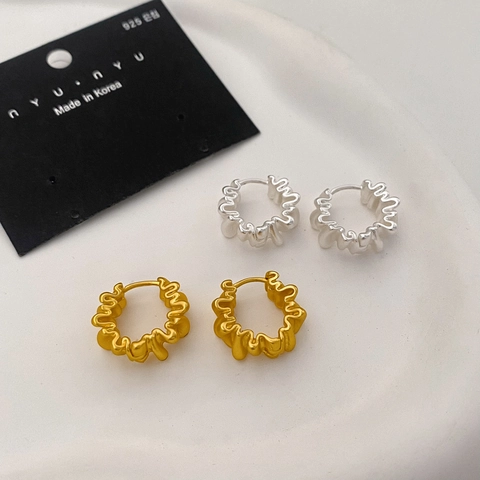 Pendientes De Aro Mate Plegados Irregulares Vintage Franceses Para Mujer Cobre Chapado En Oro Con Poste De Plata De Ley 925