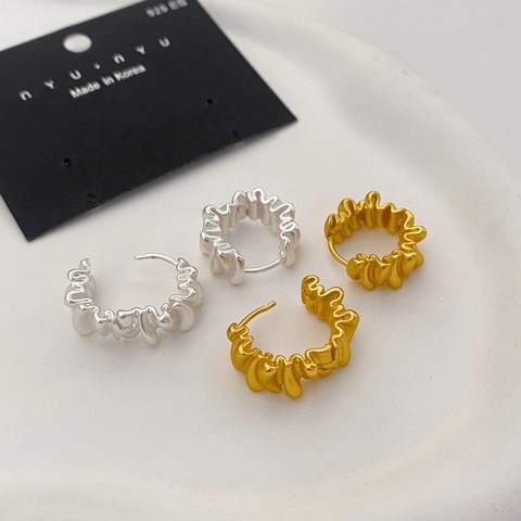 Pendientes De Aro Mate Plegados Irregulares Vintage Franceses Para Mujer Cobre Chapado En Oro Con Poste De Plata De Ley 925