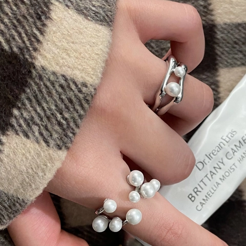 Minimalist Shell Artificial Pearl Open Ring Copper Adjustable Korean Style Elegant Finger Jewelry For Women