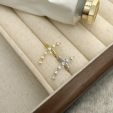 Cross Ear Cuff Copper Real Gold Plated Cubic Zirconia Non Piercing Minimalist Earrings Fashion Jewelry For Women