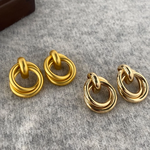 Pendientes De Aro Con Triple Círculo Entrelazado Chapado En Oro De 18k Cobre Geométrico Minimalista Para Mujer Estilo Vintage
