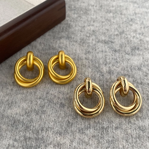 Pendientes De Aro Con Triple Círculo Entrelazado Chapado En Oro De 18k Cobre Geométrico Minimalista Para Mujer Estilo Vintage