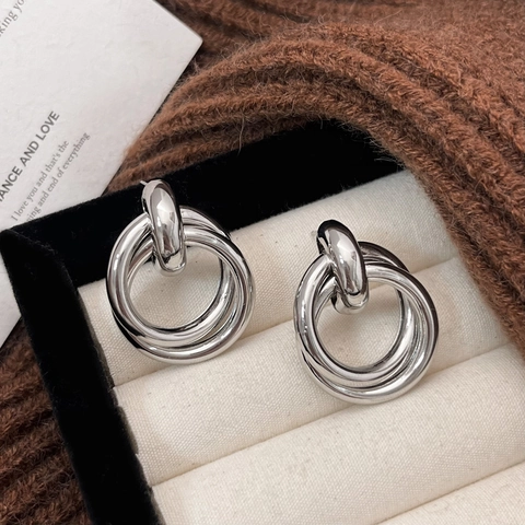Geometrische Koperen Oorbellen Met 925 Sterling Zilveren Oorknopjes Minimalistisch Gedraaide Knoop Zilverkleur Voor Dames