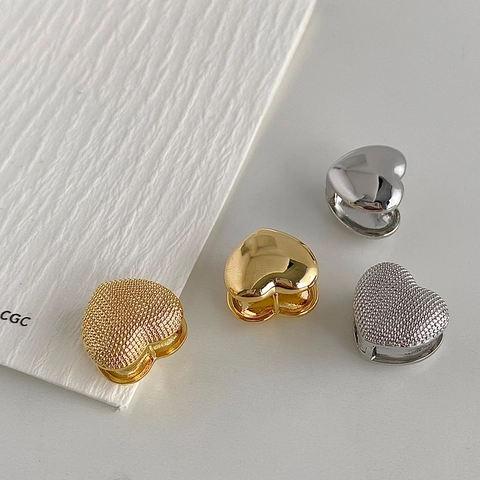 Hart Ring Oorbellen Dubbelzijdig Korrelige Textuur Koper Verguld Verzilverd Huggie Minimalistische Sieraden Voor Dames